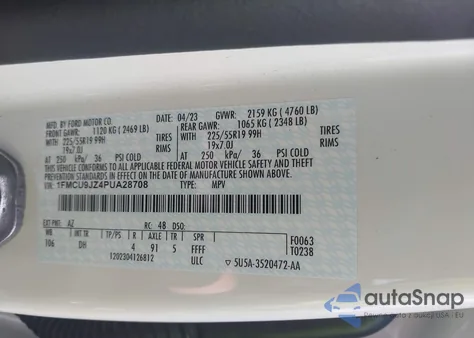 2023 Ford Escape Platinum from USA, damaged, VIN 1FMCU9JZ4PUA28708